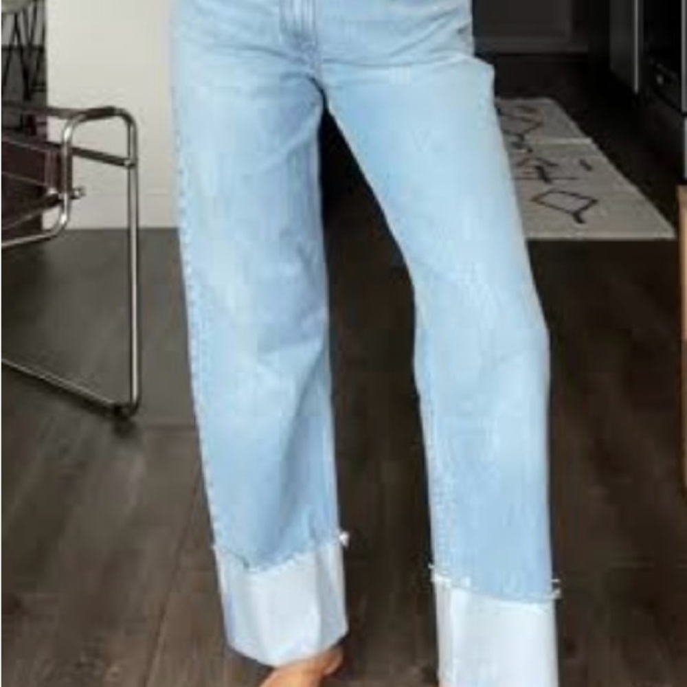Abercrombie & Fitch Curve Love Light Blue Cuffed Wide-Leg Jeans